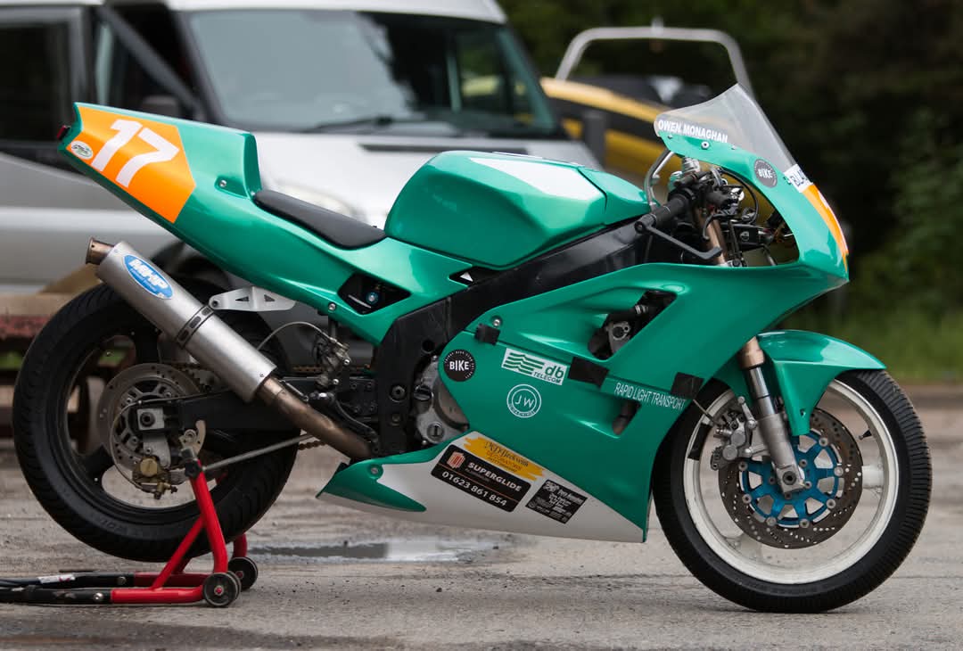 Owen's number 17 race bike in the paddock